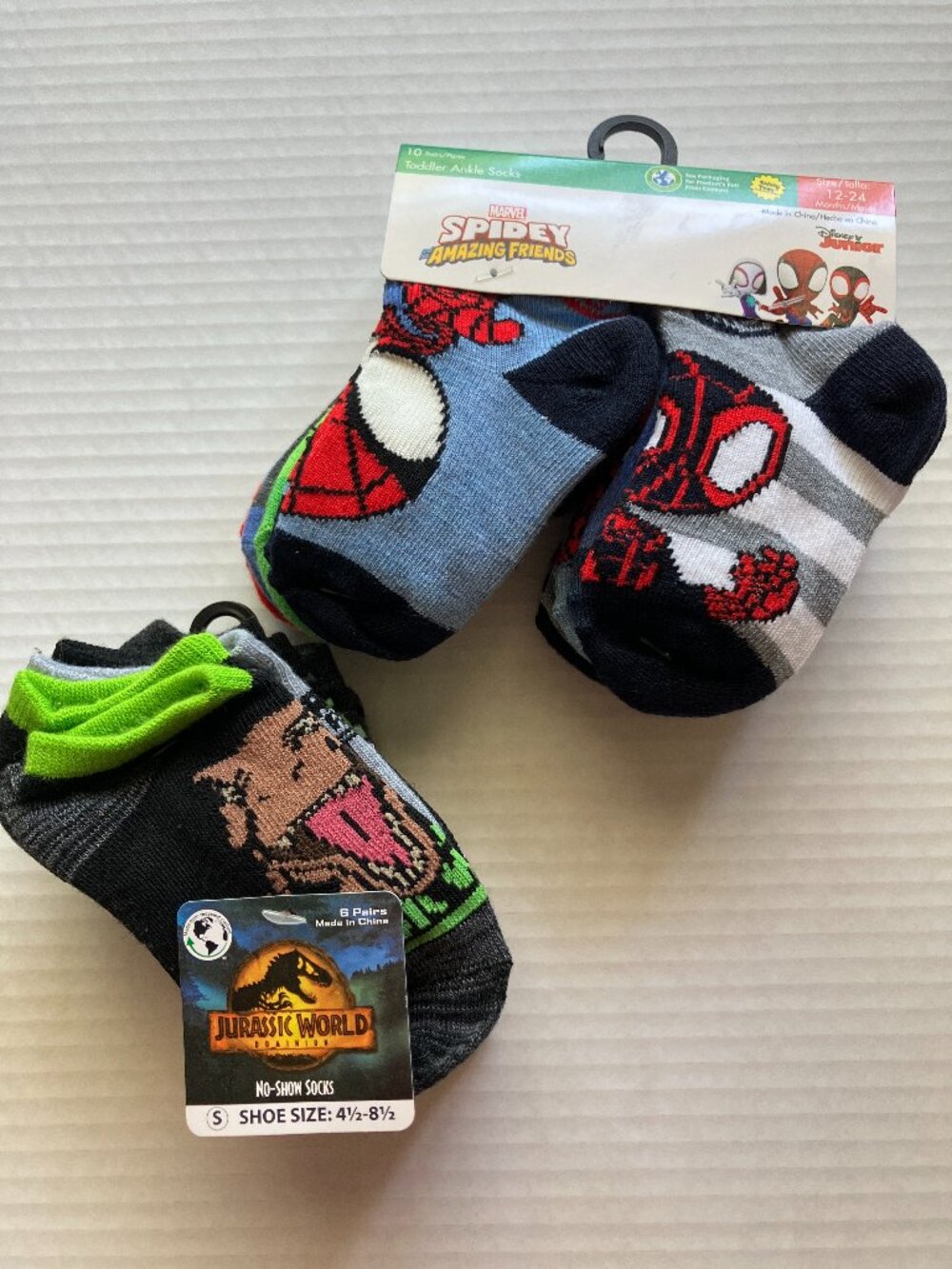 12-24 month Jurassic World & Spidey Amazing Friends Toddler Ankle Socks Bundle